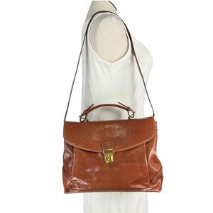 Braun Buffel Leather Shoulder Bag Brown Large Top Handle Crossbody Strap Vintage